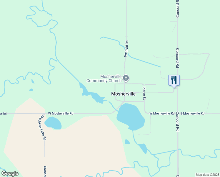 map of restaurants, bars, coffee shops, grocery stores, and more near 11250 West Street in Mosherville