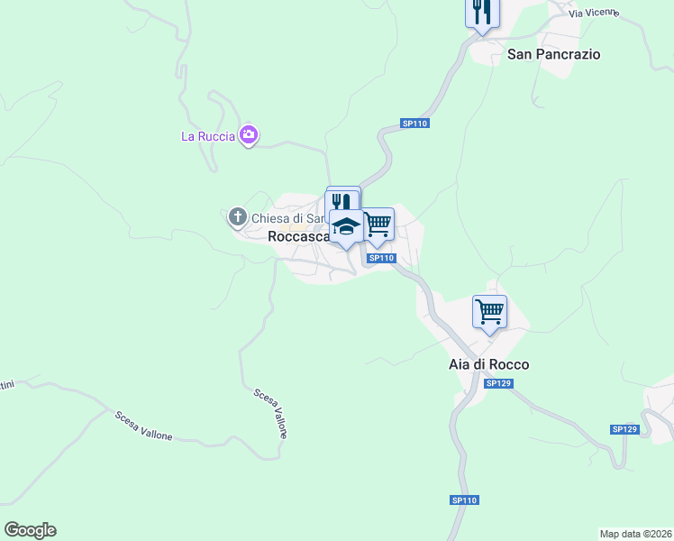 map of restaurants, bars, coffee shops, grocery stores, and more near 6 Strada Provinciale 110 in Roccascalegna