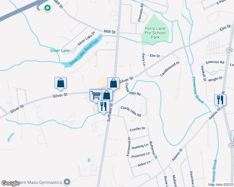 map of restaurants, bars, coffee shops, grocery stores, and more near 837 Suffield Street in Agawam