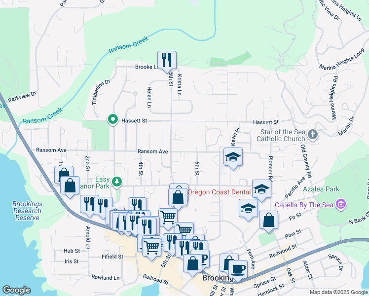 map of restaurants, bars, coffee shops, grocery stores, and more near 831 Limbaugh Way in Brookings