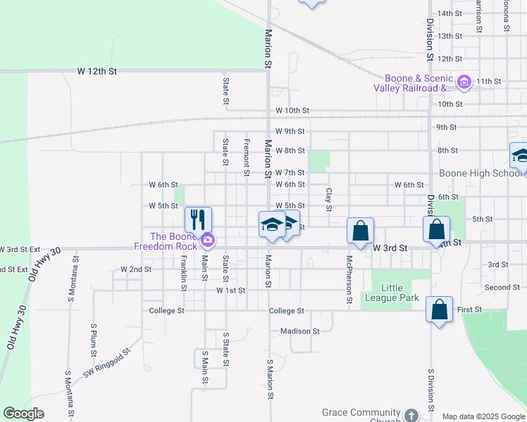 map of restaurants, bars, coffee shops, grocery stores, and more near 503 Marion Street in Boone
