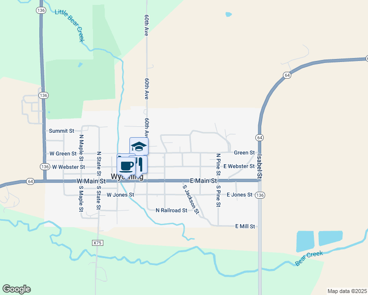 map of restaurants, bars, coffee shops, grocery stores, and more near Monroe Street in Wyoming