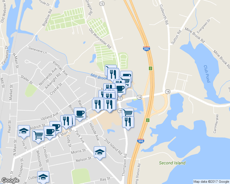 map of restaurants, bars, coffee shops, grocery stores, and more near 20 Hartley Street in Webster