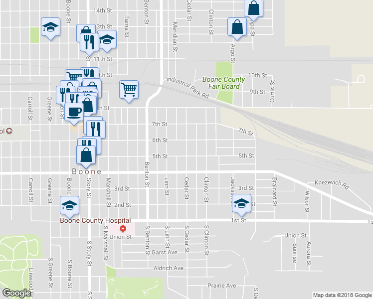 map of restaurants, bars, coffee shops, grocery stores, and more near 511 Cedar Street in Boone
