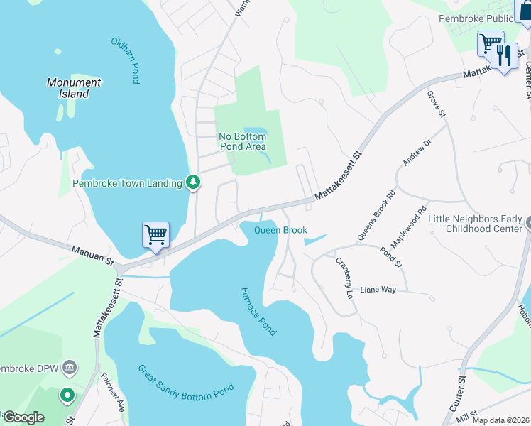 map of restaurants, bars, coffee shops, grocery stores, and more near in Pembroke