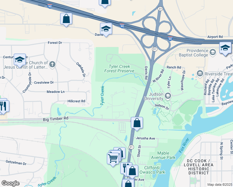 map of restaurants, bars, coffee shops, grocery stores, and more near 991 Morningside Court in Elgin