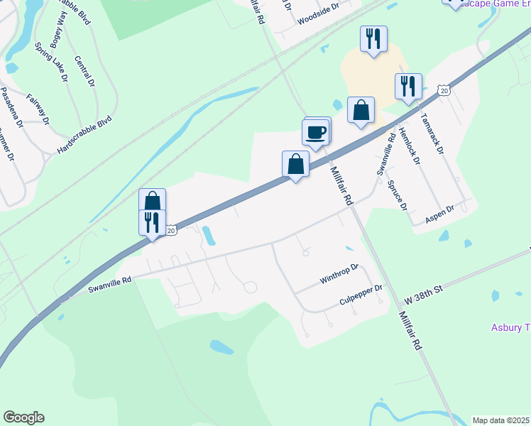map of restaurants, bars, coffee shops, grocery stores, and more near 5711 West Ridge Road in Erie