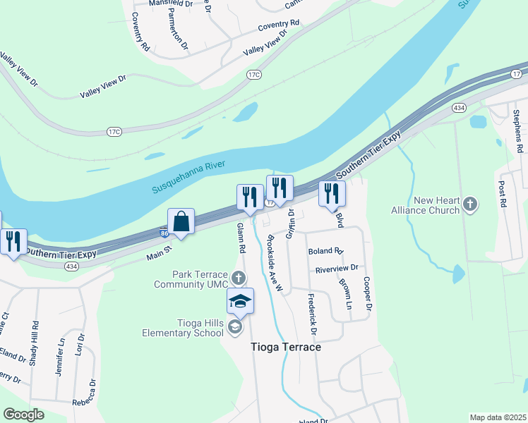 map of restaurants, bars, coffee shops, grocery stores, and more near 8624 New York 434 in Apalachin
