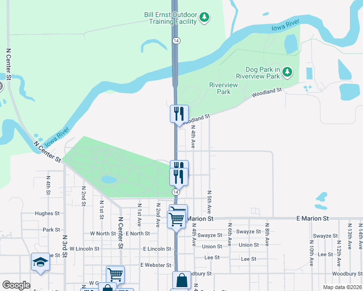 map of restaurants, bars, coffee shops, grocery stores, and more near 902-998 N 4th Ave in Marshalltown