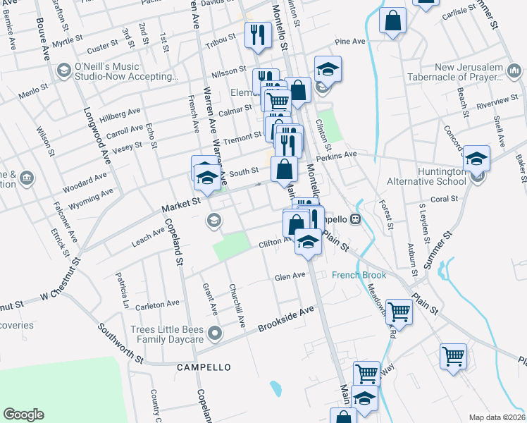 map of restaurants, bars, coffee shops, grocery stores, and more near 27 Lyon Avenue in Brockton