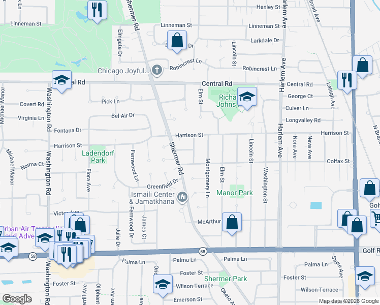 map of restaurants, bars, coffee shops, grocery stores, and more near 323 Spruce Street in Glenview