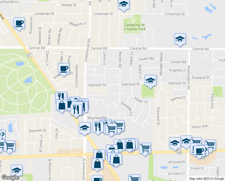 map of restaurants, bars, coffee shops, grocery stores, and more near 3207 Wald Court in Glenview