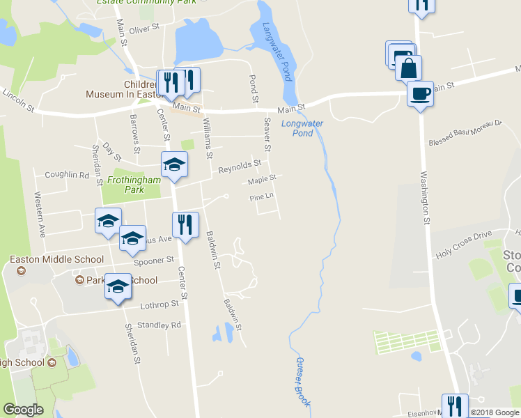 map of restaurants, bars, coffee shops, grocery stores, and more near 17 Elliot Circle in Easton