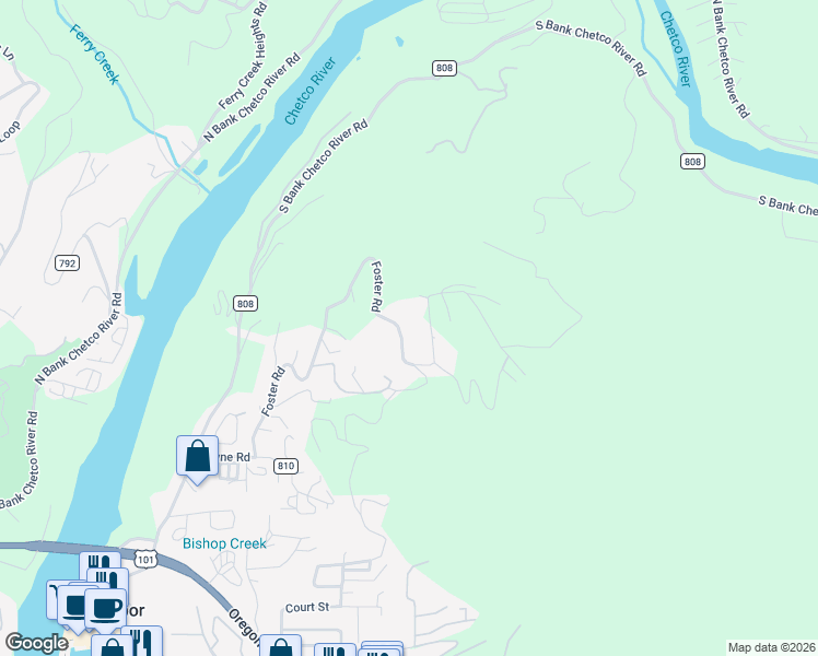 map of restaurants, bars, coffee shops, grocery stores, and more near 98008 Crown Terrace in Brookings