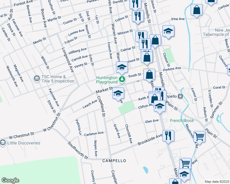 map of restaurants, bars, coffee shops, grocery stores, and more near 120 Market Street in Brockton