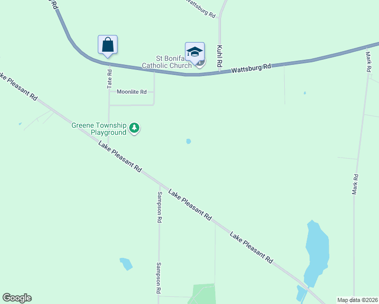 map of restaurants, bars, coffee shops, grocery stores, and more near 9551 Lake Pleasant Road in Erie