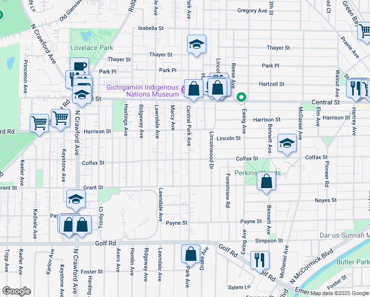map of restaurants, bars, coffee shops, grocery stores, and more near 2421 Marcy Avenue in Evanston