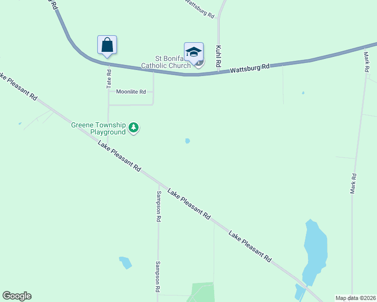 map of restaurants, bars, coffee shops, grocery stores, and more near 9551 Lake Pleasant Road in Erie