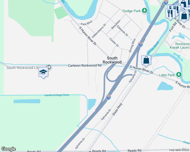 map of restaurants, bars, coffee shops, grocery stores, and more near Stoneridge Ln in South Rockwood
