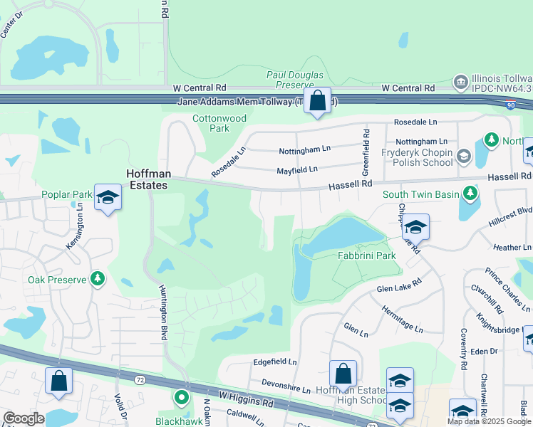 map of restaurants, bars, coffee shops, grocery stores, and more near 1965 Fairway Court in Hoffman Estates