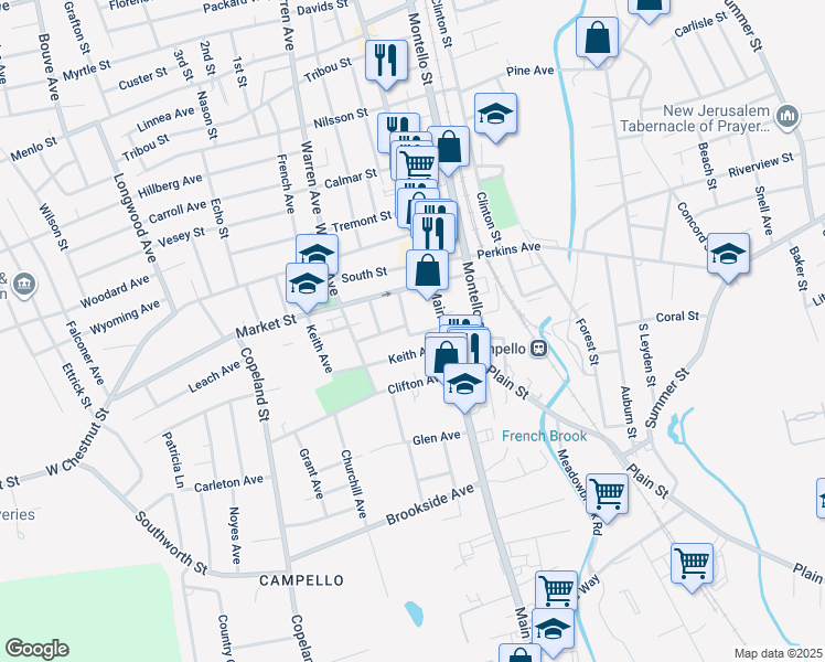 map of restaurants, bars, coffee shops, grocery stores, and more near 27 Lyon Avenue in Brockton