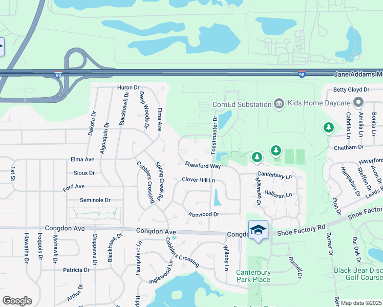 map of restaurants, bars, coffee shops, grocery stores, and more near 1315 Providence Circle in Elgin