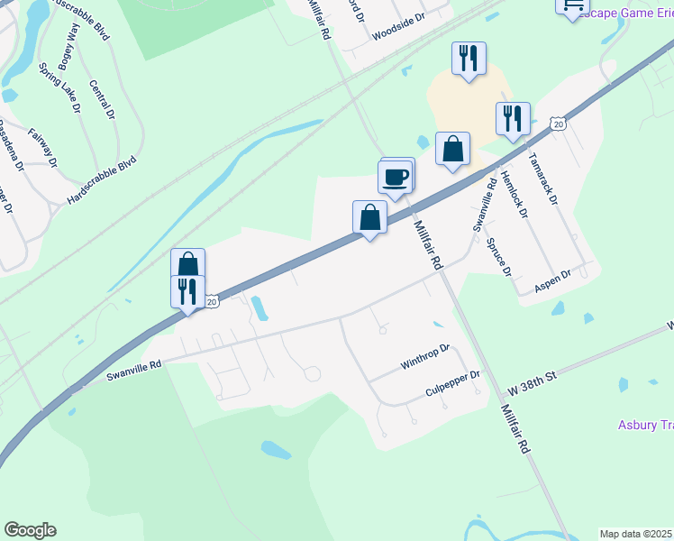 map of restaurants, bars, coffee shops, grocery stores, and more near 5711 West Ridge Road in Erie