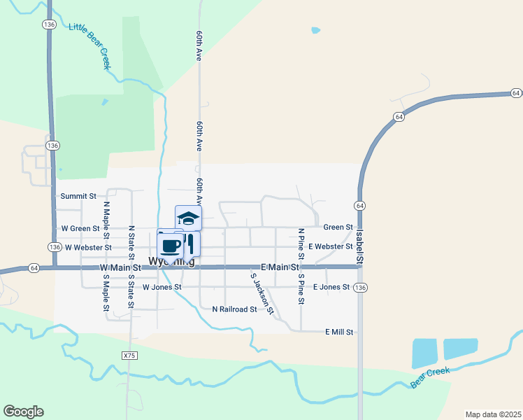 map of restaurants, bars, coffee shops, grocery stores, and more near Monroe Street in Wyoming