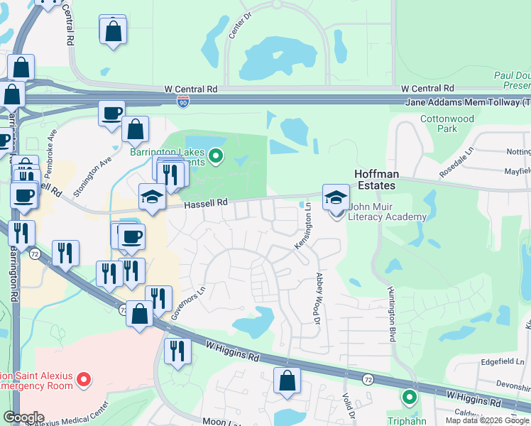 map of restaurants, bars, coffee shops, grocery stores, and more near 1989 Georgetown Lane in Hoffman Estates