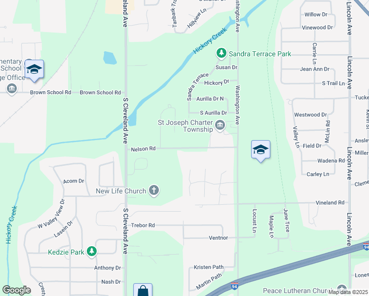 map of restaurants, bars, coffee shops, grocery stores, and more near 1489 Nelson Road in St. Joseph
