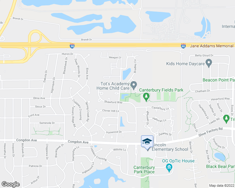 map of restaurants, bars, coffee shops, grocery stores, and more near 1304 Brunswick Court in Elgin
