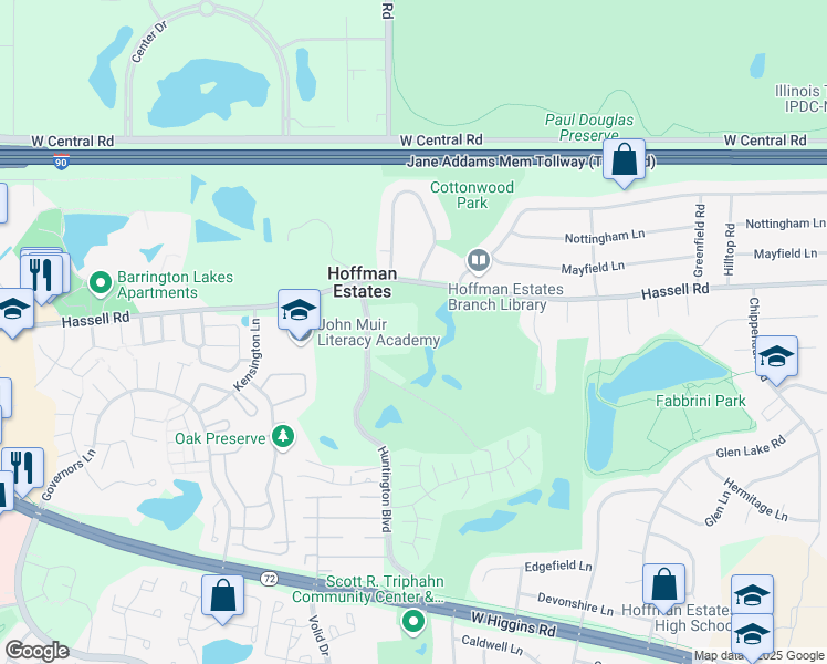 map of restaurants, bars, coffee shops, grocery stores, and more near 1941 Kenilworth Circle in Hoffman Estates