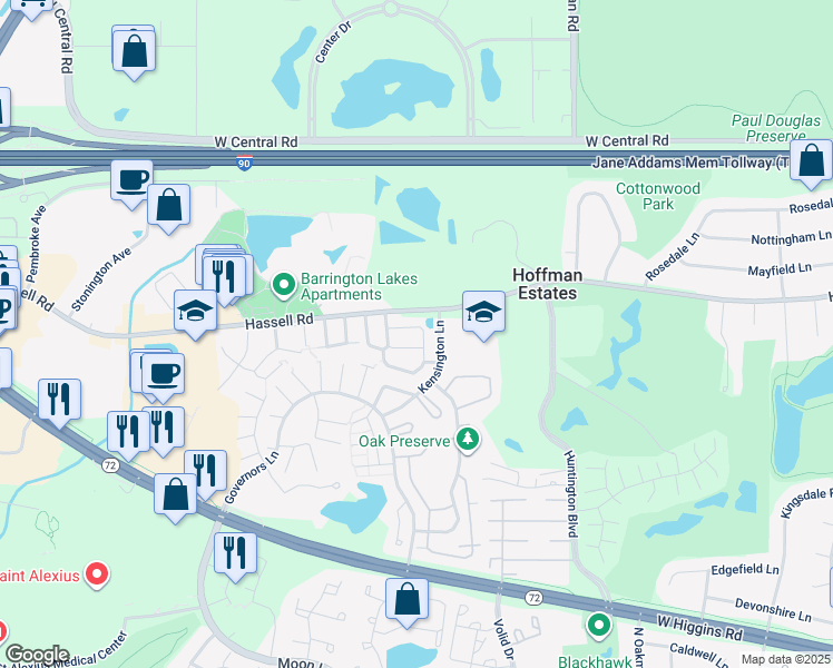 map of restaurants, bars, coffee shops, grocery stores, and more near 1985 Dunmore Place in Hoffman Estates