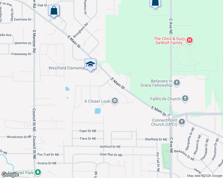 map of restaurants, bars, coffee shops, grocery stores, and more near 907 Palmyra Drive Northeast in Cedar Rapids
