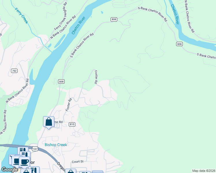 map of restaurants, bars, coffee shops, grocery stores, and more near 98008 Crown Terrace in Brookings