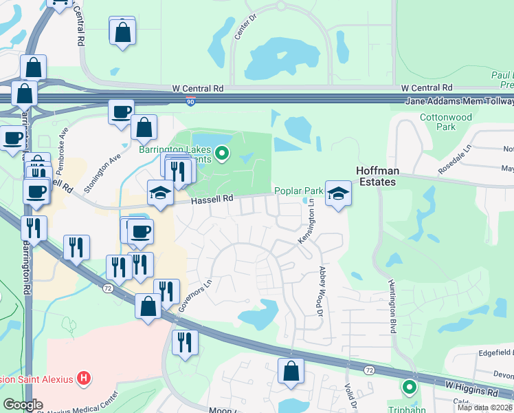 map of restaurants, bars, coffee shops, grocery stores, and more near 1989 Brighton Lane in Hoffman Estates