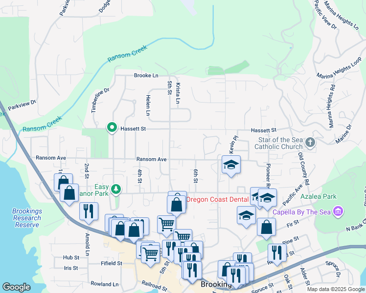 map of restaurants, bars, coffee shops, grocery stores, and more near 831 Limbaugh Way in Brookings