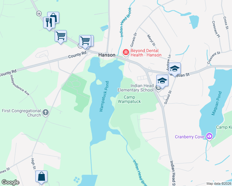 map of restaurants, bars, coffee shops, grocery stores, and more near in Hanson
