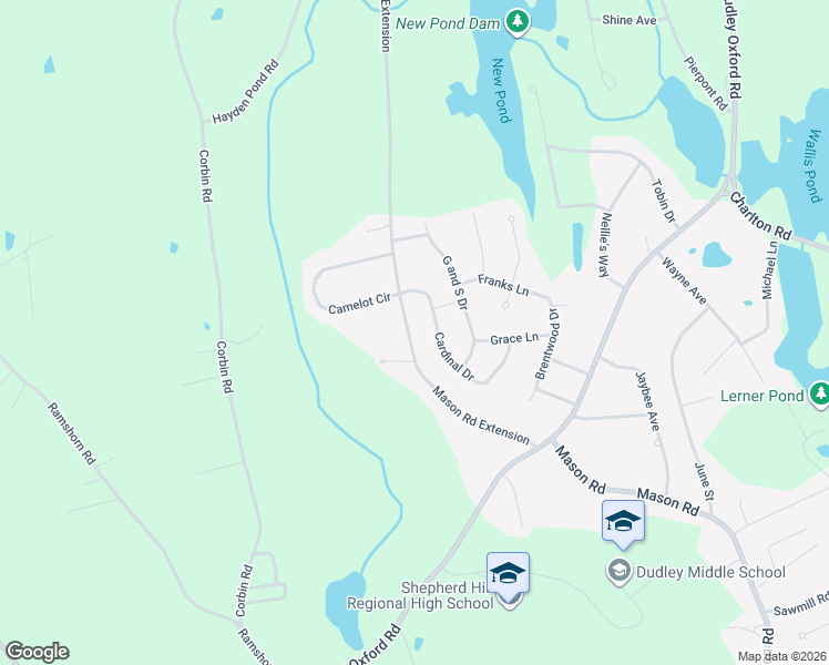 map of restaurants, bars, coffee shops, grocery stores, and more near 332 Mason Road Extension in Dudley