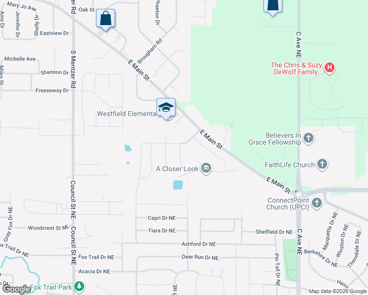 map of restaurants, bars, coffee shops, grocery stores, and more near 8416 Westfield Drive Northeast in Cedar Rapids