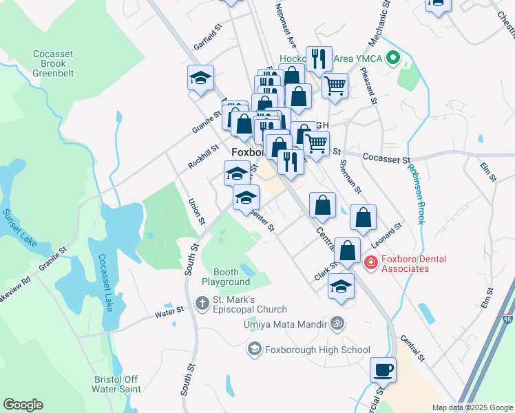 map of restaurants, bars, coffee shops, grocery stores, and more near 79 Carpenter Street in Foxborough