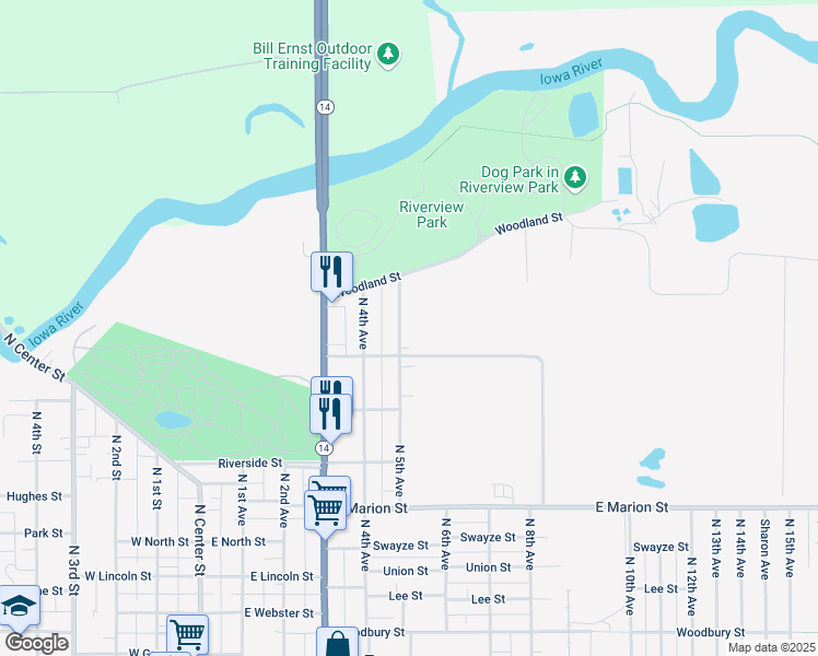 map of restaurants, bars, coffee shops, grocery stores, and more near 906 North 5th Avenue in Marshalltown