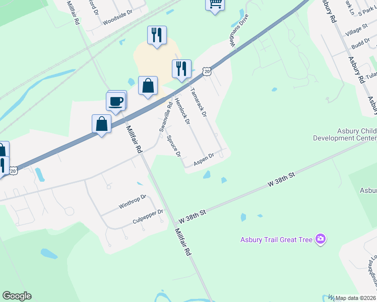 map of restaurants, bars, coffee shops, grocery stores, and more near 5428 Astin Dr in Erie
