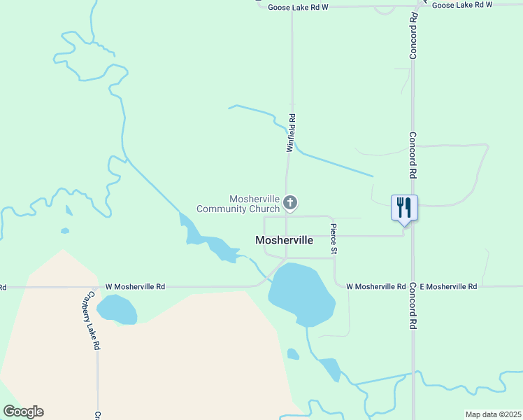 map of restaurants, bars, coffee shops, grocery stores, and more near 11250 West Street in Mosherville