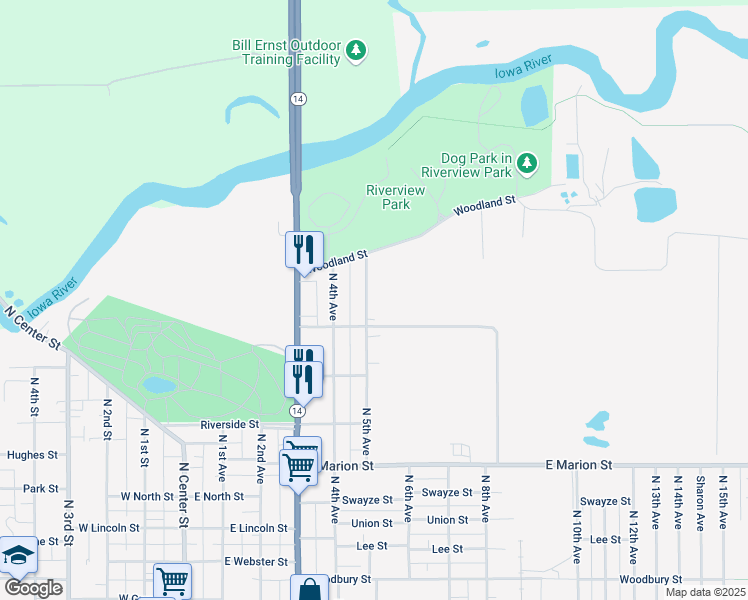 map of restaurants, bars, coffee shops, grocery stores, and more near 906 North 5th Avenue in Marshalltown