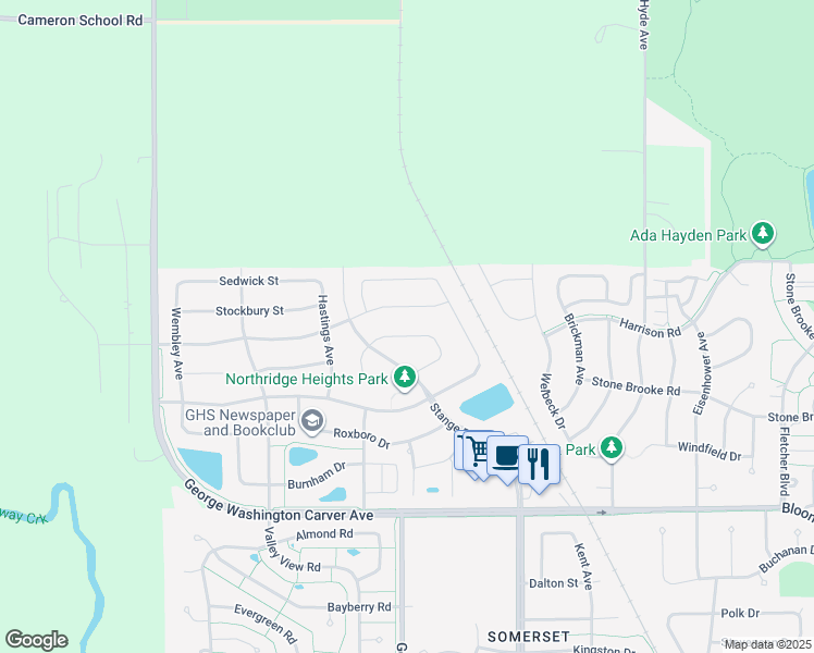 map of restaurants, bars, coffee shops, grocery stores, and more near 2805 Danbury Road in Ames