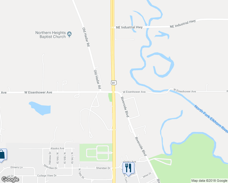 map of restaurants, bars, coffee shops, grocery stores, and more near 2500 North 13th Street in Norfolk