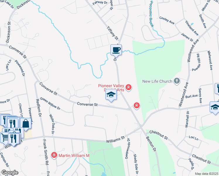 map of restaurants, bars, coffee shops, grocery stores, and more near 182 Dwight Road in Longmeadow
