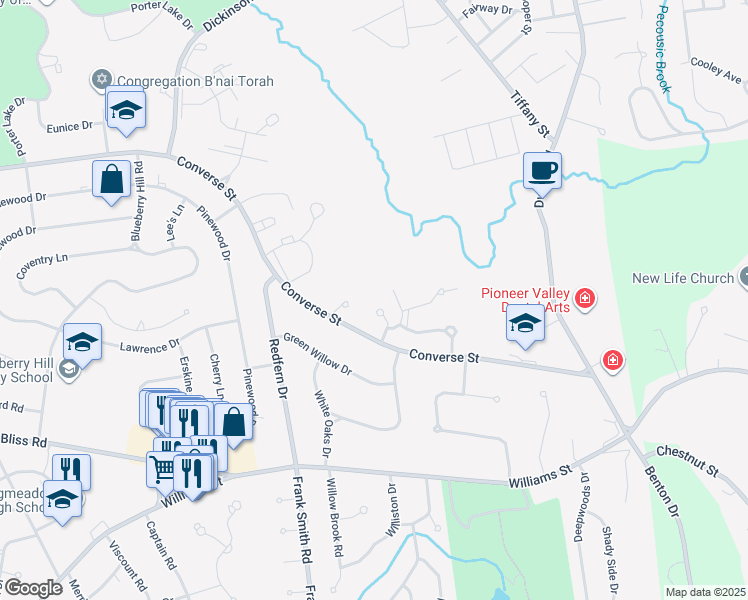 map of restaurants, bars, coffee shops, grocery stores, and more near 24 Tabor Crossing in Longmeadow