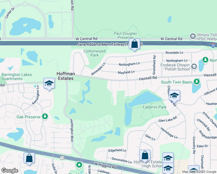 map of restaurants, bars, coffee shops, grocery stores, and more near 1965 Fairway Court in Hoffman Estates